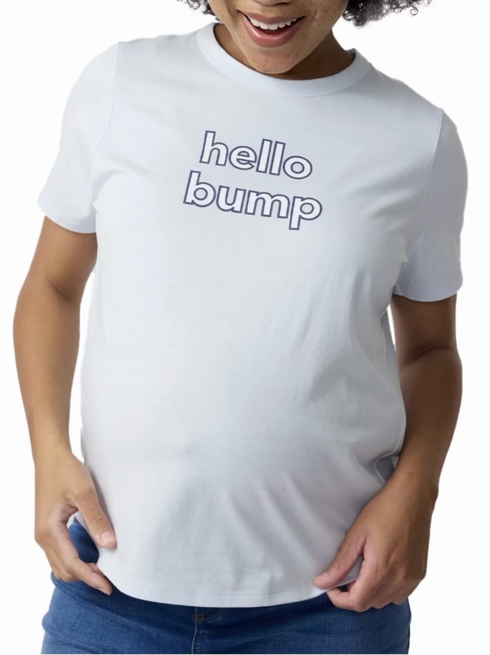 “hello bump” Maternity Short Sleeve Relaxed Crew Graphic Tee